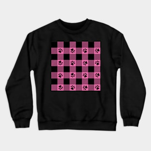 Pink Paw Print Plaid Crewneck Sweatshirt